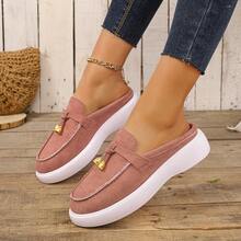 Pink Platform Mule Loafers - Gold Tassel Casual Fashion Beach Shoes - Baby Pink - View 7