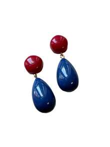 1 Đôi bông tai hình giọt nước kiểu Hồng Kông cổ điển, phối màu tương phản, kiểu dáng độc đáo dành cho nữ. - Màu xanh lam - Xem 3