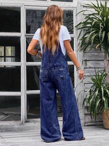 Women's Y2K Fashionable Slim Fit Casual Denim Overalls, Paired With Sexy Backless, Suitable For All Seasons, Suitable For Parties, Birthday Parties, Evening Parties, Dances/Banquets, Fashion Shows, Celebrations, Cocktail Parties, Music Festivals, Concerts - 淺藍色 - 查看 6