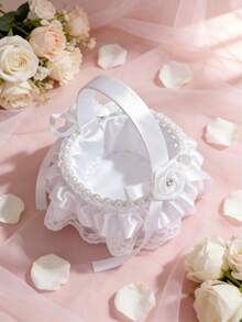 3 chiếc giỏ hoa kiểu phương Tây bằng ren satin trắng cho bé gái dự tiệc cưới. - giỏ hoa - Xem 3