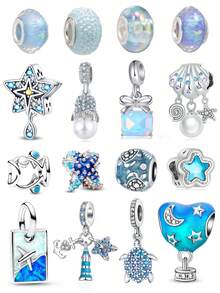 1件海洋系列吊坠，蓝色珠子，海星，贝壳，章鱼，海龟，星星，飞机，热气球珠子吊坠，适合DIY手链、项链、珠宝制作、护身符、工艺品、耳环、钥匙扣、脚链、项链挂件、包包挂件 - 藍色 - 查看 1