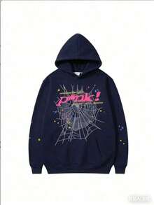 NEW Hip Hop Spider S Set Y2k  ,Tracksuit Pullover Sweatshirt And Trousers For Men Or Women Matching S For Couples Casual Unisex  Halloween    Spring/Fall    Regular Fit    Rib-Knit  Pocket  Drawstring2025 - Navy Blue - View 1