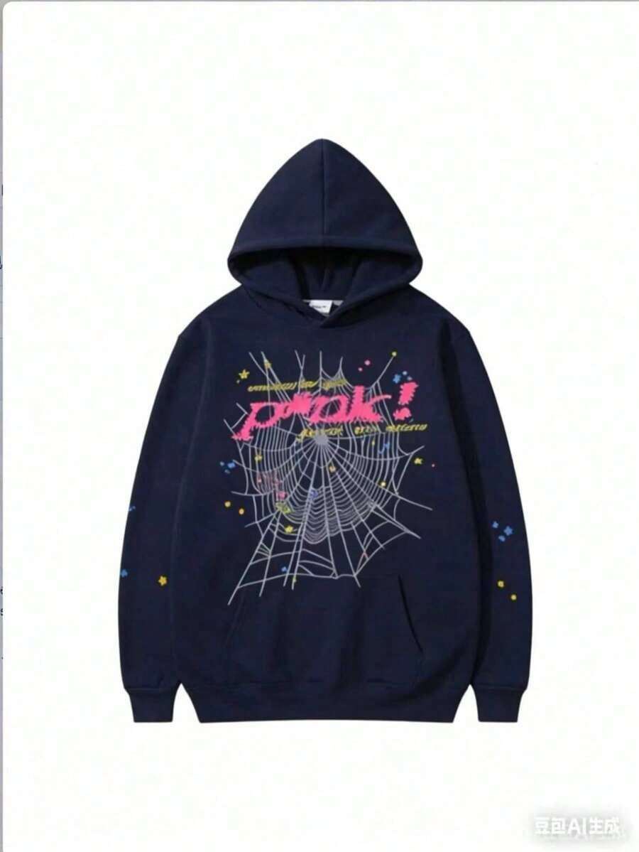 NEW Hip Hop Spider S Set Y2k ,Tracksuit Pullover Sweatshirt And Trousers For Men Or Women Matching S For Couples Casual Unisex Halloween Spring/Fall Regular Fit Rib-Knit Pocket Drawstring2025 - Navy Blue - View 1