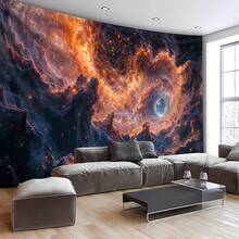 1幅超大尺寸宇宙星系漩涡挂毯，精美云景涤纶背景布，适用于客厅、卧室、办公室装饰，附赠悬挂夹，太空主题房间装饰 - 3 - 查看 4