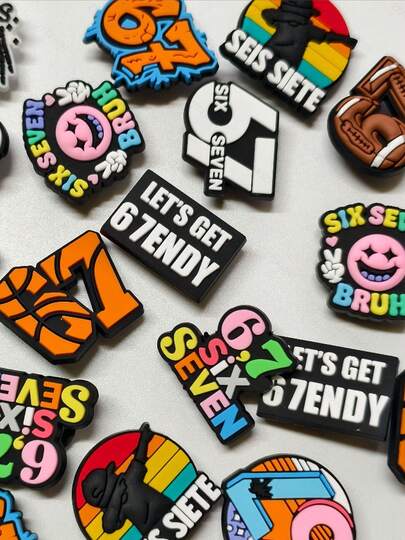 10pcs/5pcs "67" Themed PVC Shoe Charms - No.67 Decorations, Soft Rubber DIY Accessories Suitable For Sandals, Slippers, Bags, Books, Keys - Back To School Season, Class 67 Activities