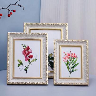 1 Set Random Vintage American Exquisite Carved Resin Photo Frames, Wall Decor, Bedside Decor, Desktop Decor, Elegant Carved Vintage Romantic Photo Frames Suitable For Living Room, Bedroom, Office, Studio, Gallery To Record Precious Moments
