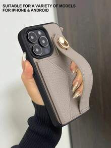 1pc Khaki Card Holder + Leather Phone With Wrist Strap Stand Function, Compatible With 11 12 13 14 15 16e 17 Plus Pro, S20 Ultra/ S21 Plus/ S21 Ultra/S22 Plus/S23 S24 S25 Ultra, 1 V/ 5 V/ 10 V Waterproof Shockproof Anti-Fall Scratch Resistant - Khaki - 查看 5