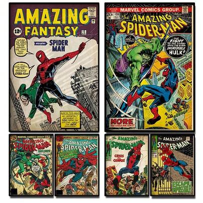 Marvel 1张复古蜘蛛侠漫画海报，复古漫威墙饰，完美的返校、万圣节、圣诞节和生日礼物，送给超级英雄粉丝。
