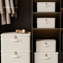 Large Foldable Storage Box Set - Multi-Functional Oversized Canvas Storage Box With A Zipper, Reinforced Storage Box, Suitable For Clothes And More, Perfect For Organizing In Bedrooms And Living Rooms, Car Trunk Storage Box, Moving Bag - Beige Cotton Linen - View 2