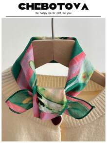1 pieza Pañuelo suave de poliéster con estampado de dibujos animados de elementos marinos, estilo bohemio, pañuelo delgado, adecuado para primavera, verano, otoño, playa, vacaciones - Multicolor - Ver 18