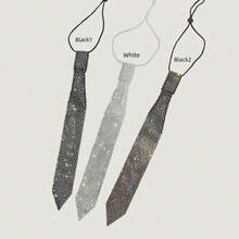 1条闪亮黑白水钻法式DIY浪漫风格领带，适合约会、聚会、日常旅行、度假搭配 - 彩色 - 查看 1