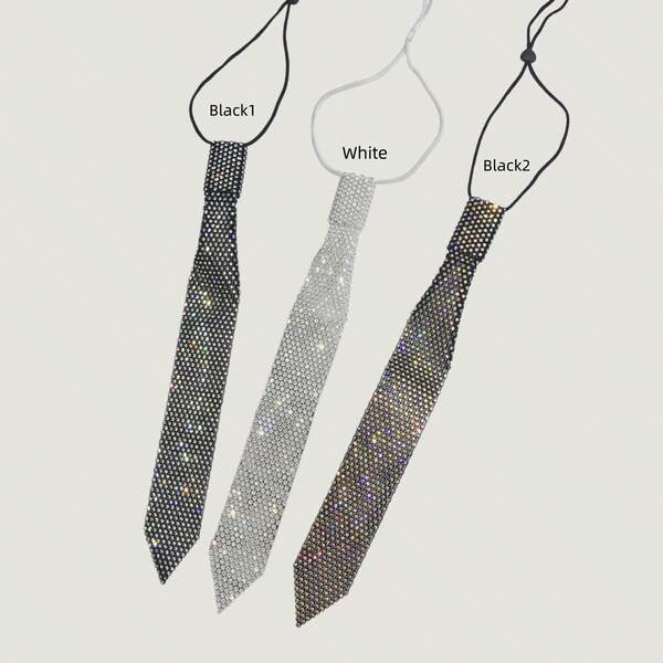 1条闪亮黑白水钻法式DIY浪漫风格领带，适合约会、聚会、日常旅行、度假搭配