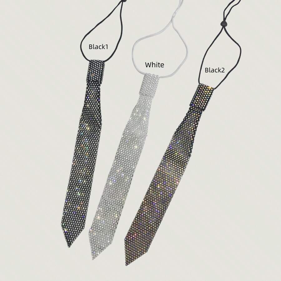1条闪亮黑白水钻法式DIY浪漫风格领带，适合约会、聚会、日常旅行、度假搭配 - 彩色 - 查看 1