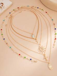 6pcs Fashionable Colorful Chain Necklace, Y-Shaped Long Necklace Suitable For Travel, Dating, Party - Multicolor - View 3