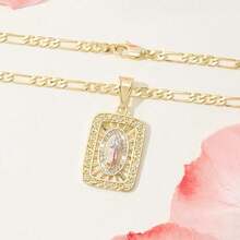 1pc Elegant Gold-Plated Square Guadalupe Virgin Mary Pendant, Religious Memorial Jewelry For Faith And Love, Suitable For Mother's Day, Gift For Mother/Daughter - Multicolor - View 3