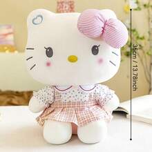 1 pieza Muñeca de peluche con vestido floral de dibujos animados, muñeca de peluche suave con lazo, regalo de cumpleaños para niñas, decoración del hogar - Blanco - Ver 10