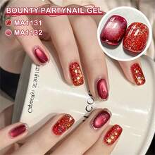 MEET ACROSS 1瓶7毫升Bounty Party红色闪粉猫眼凝胶指甲油，闪亮亮片磁性半永久可卸UV凝胶指甲油，适合夏季美甲，美甲DIY，家用及美甲沙龙用品 - 查看 5