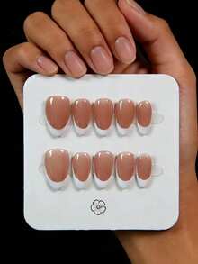 10 Pieces Of Handcrafted Short Almond-Shaped Press-On False Nails (Wearable Nails), A Nail Art Supply And Ornament. These Beautiful White Minimalist French-Style Fake Nails Can Slim And Brighten The Look Of Your Hands. They Are Reusable, Easy And Quick To Remove, And Come With Tools Like Jelly Glue And Nail File. - White - View 3