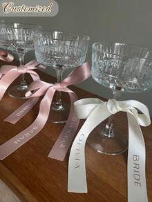 Personalized Wine Glass Ribbon, Custom Wedding Champagne Glass Bow Personalized Satin Ribbon Name Tags Drink Name Tags Name Place Cards - Multicolor - View 6