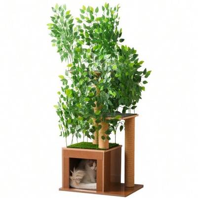 This 158cm Tall Cat Tree Features A Tree-Like Design, Three Platforms, And Cat Holes. Made From Pet- Materials, With Removable Leaves And Waterproof, Scratch-Resistant MDF, It's Ideal For Cats To Hide And Climb.
