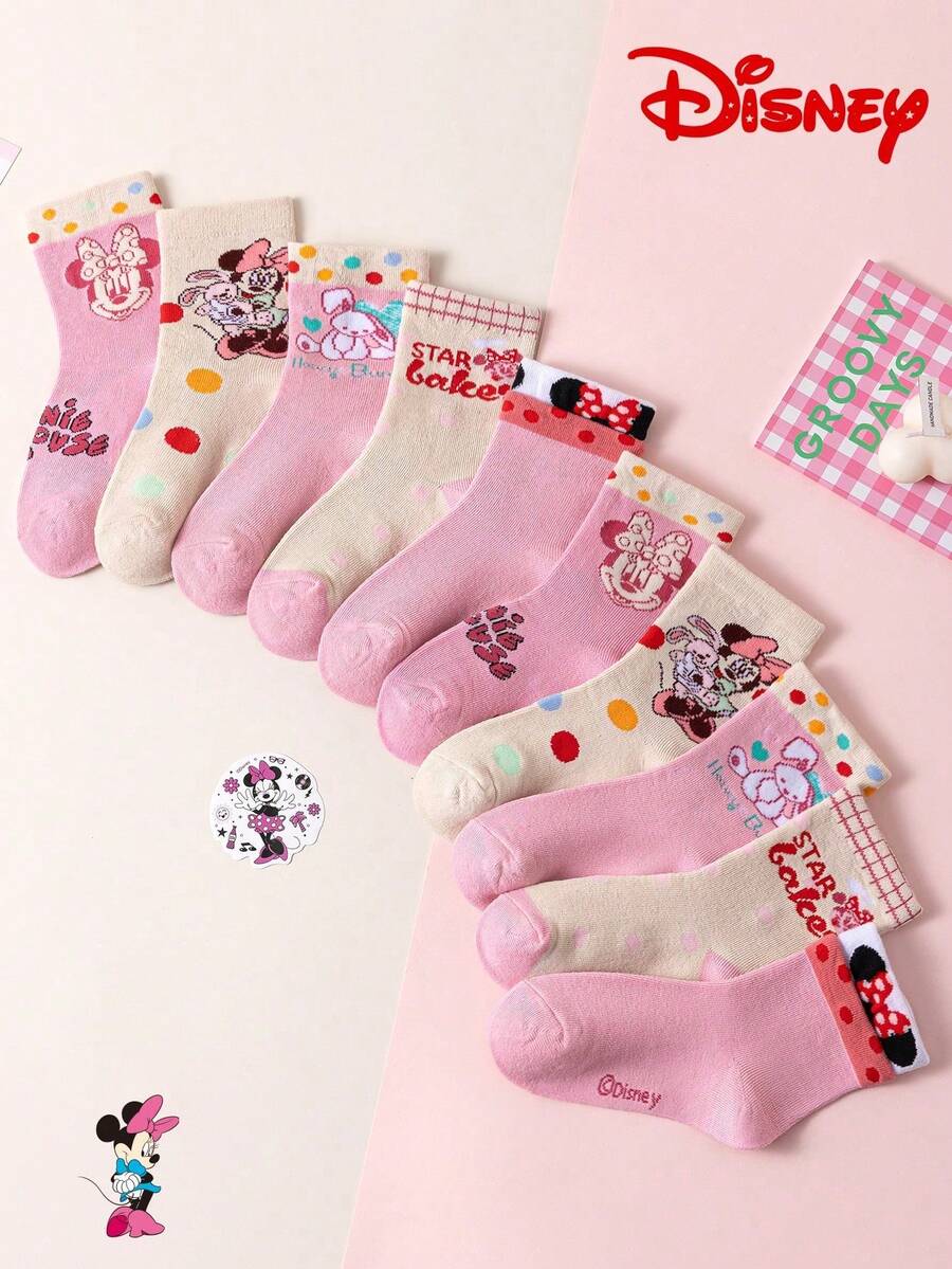 Disney 10/5 双装儿童袜子，艾莎公主冬季保暖中筒卡通袜，透气男女童校袜 - 彩色 - 查看 1