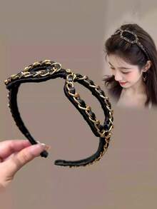 1件金属链眼镜框豹纹ABS塑料细发箍，时尚个性高冠发夹头饰 - 豹紋 - 查看 3