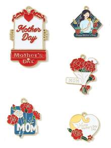 10 chiếc mặt dây chuyền hình giọt dầu ngẫu nhiên chủ đề Ngày của Mẹ, hình người mẹ hoạt hình, hoa hồng, hình trái tim, tự làm vòng tay, bông tai, vòng cổ. - Nhiều màu - Xem 7