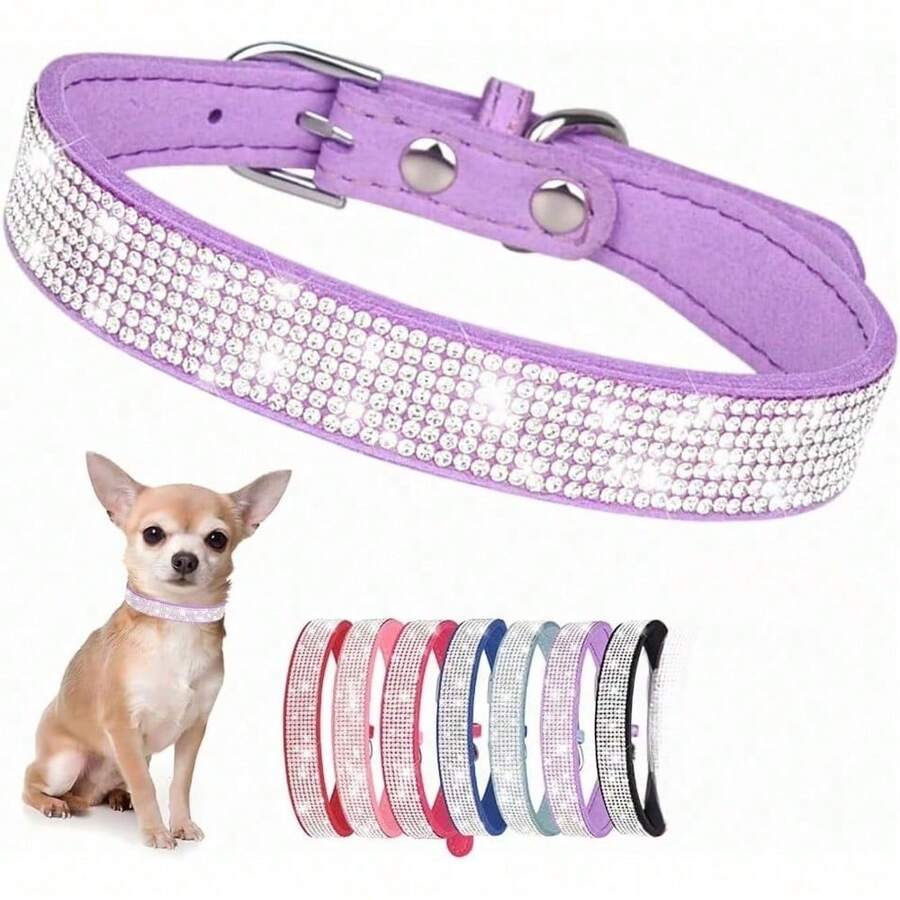Sparkling Rhinestone Pet Collar, Fancy Diamond Decor Collar For Small Medium Dogs & Cats - Màu tím - Xem 1