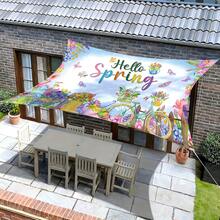 1 pieza Toldo con estampado de primavera "Hola" (Poste no incluido), Escenario vibrante de primavera, Adecuado para playa, camping, jardín, picnic - B - Ver 4