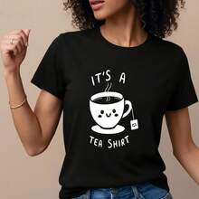 Camiseta divertida "Es una camiseta" para amantes del caf￩ | Camiseta roja linda con eslogan de humor, cuello redondo, manga corta, top casual de verano/oto￱o, el mejor regalo para Navidad, Acci￳n de Gracias y A￱o Nuevo- 1pcs, 180Gsm, 100% Cotton - Negro - Ver 3