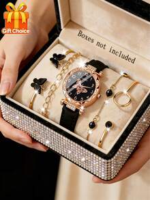 5pcs Women's Elegant Delicate Fashion Butterfly Dial Quartz Watch Set With Graceful Butterfly Bracelet, Suitable For Women's Daily Wear, Vacation, Gathering, Back To School, Party Decoration, Birthday/Holiday Gift, Graduation Season Daily Life, Perfect Mother's Day Gift For Her - Multicolor - View 2