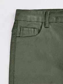 Quần skinny cạp cao, cài nút, túi xéo, chất liệu da PU co giãn, kiểu dáng thường ngày, thích hợp cho lễ hội âm nhạc và tiệc tùng. - xanh quân đội - Xem 6