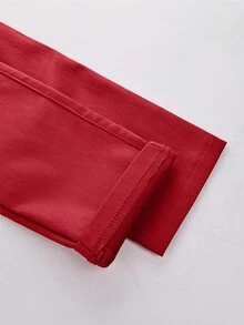 Pantalones elásticos de cintura alta con botones, bolsillos en diagonal y piel sintética, pantalones casuales para festivales de música, fiestas, Navidad, Halloween, otoño/invierno - Rojo - Ver 9