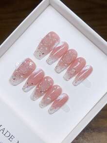Uñas postizas rosas elegantes y de moda con decoración de perlas - Multicolor - Ver 5