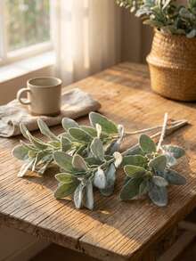 1 pezzo Stelo finto di orecchio di agnello, pianta artificiale floccata, foglie finte, adatto per casa, matrimonio, fai da te, composizioni floreali, decorazioni autunnali, decorazioni per la stanza, decorazioni per la scrivania, decorazioni per il giardino, regalo di San Valentino, regalo di compleanno, regalo di laurea - Multicolore - Visualizzare 9