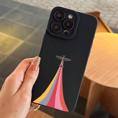 彩色条纹飞机手机壳，兼容 17/16/15/14/13/12 Pro/11 及系列，节日礼物，简约时尚保护壳，防摔磨砂后盖，智能手机保护壳