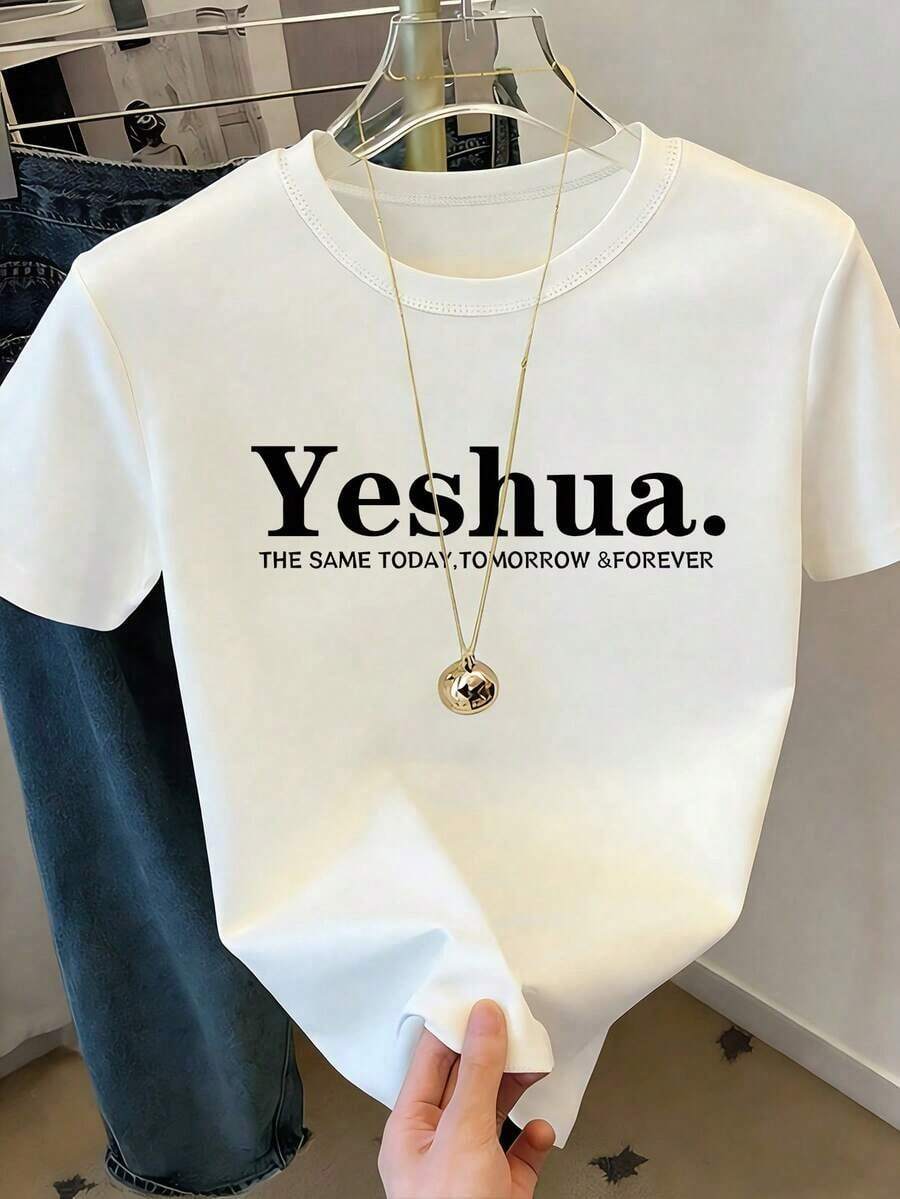 Camiseta Casual de Cuello Redondo Estampada para Mujer con Eslogan, THE SAME TODAY, TOMORROW FOREVER, Camisetas Gráficas para Mujer - Blanco - Ver 1
