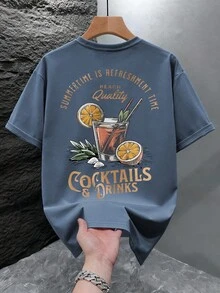 SU ER 男士时尚印花短袖T恤 | 精致设计 | 夏季必备 | 易于搭配，展现您的风格 - 霧霾藍 - 查看 2