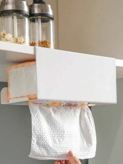 1 Hộp đựng khăn giấy - Lắp đặt bằng keo dán không cần khoan, tiết kiệm không gian, thích hợp để cất trong tủ và ngăn kéo, dễ dàng lấy khăn giấy, phù hợp cho gia đình, văn phòng và nhà bếp, thiết kế đơn giản, bề mặt nhẵn mịn.