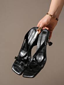 5厘米新款撞色极简坡跟人字拖，女士露趾高跟鞋，2025夏季新款 - 黑色 - 查看 4