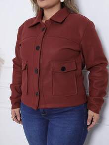 Women's Casual Jacket, Wool-Type Fabric, Pockets, Buttons On The Front, Suitable For Everyday Cold Weather. - 陶土 - 查看 5
