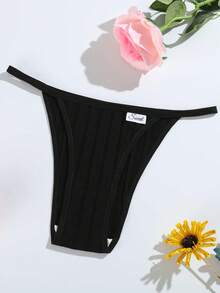 3 piezas Bragas de mujer de unicolor, cintura delgada, cómodas, tipo tanga - Multicolor - Ver 3