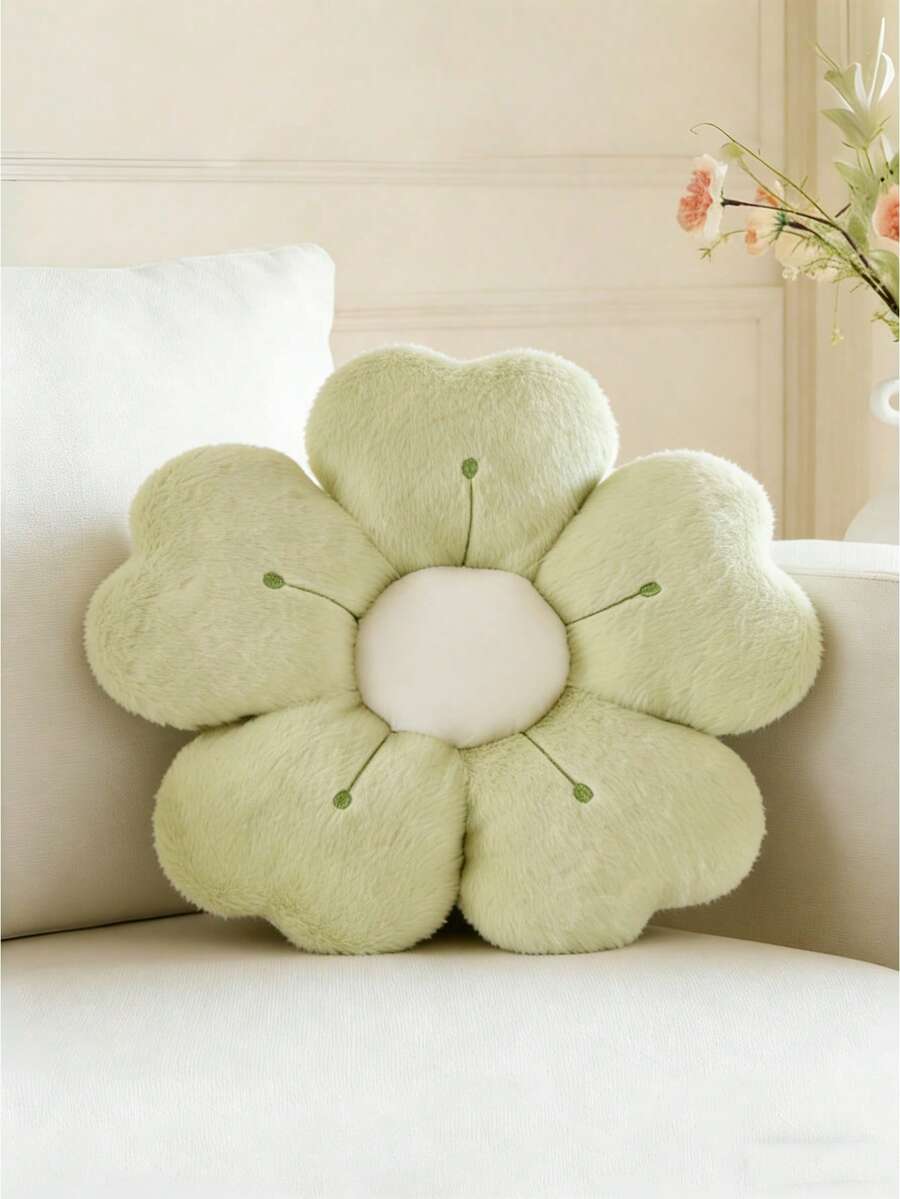 Flower Shaped Throw Pillow, Decorative Floral Cushion, Suitable For Bed And Sofa, Cute Daisy Pillow, Dorm Floor Cushion - Green - View 1
