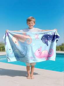 1pc Colorful Seahorse Pattern Kids Beach Towel, Super Soft Microfiber Extra Large Beach Blanket, Super Absorbent Bath Towel, Suitable For Travel, Swimming Pool, Diving, Surfing, Yoga, Camping, Available In Multiple Sizes, Beach Accessories For Beach, Pool, Travel, Camping, Yoga - Multicolor - View 7