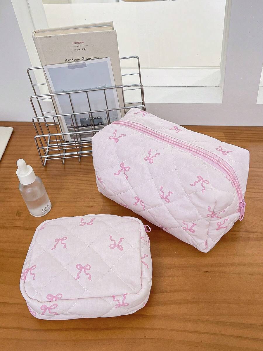 1Pc/Set Bowknot Print Makeup Bags Travel Makeup Bag Lipstick Bag Tampon Bag Wallet Purse Pink Cosmetic Bag Make Up Bag Makeup Bag Set Makeup Case Skincare Bag Toiletry Bag Makeup Organizer Packing Cubes Zippered Multi-Functional Storage For Cosmetics,Skin Care,Hand Cream,Sanitary Napkin,Coin,Keys,Small Items Travel Essentials Cruise Essentials Dorm Essentials,Wedding Bridesmaid Gift,Mom Gift,Birthday Gift,Gift For Friends And Teachers - Pink - View 1