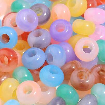 50pcs 14mm Acrylic Bicolor Faux Jade Large Hole Beads, DIY Jewelry Accessories, Phone Straps, Bag Decor, Wholesale