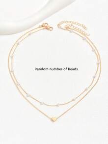 2 peças conjunto de colar ajustável com decoração de pérolas falsas em forma de coração, para mulheres - Ouro amarelo - Visão 2
