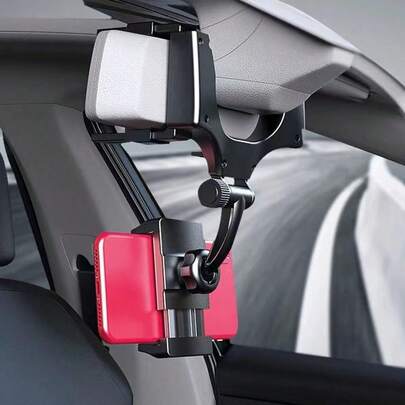 Adjustable Multi-Angle Rearview Mirror Car Phone Holder, Suitable For All Vehicle Rearview Mirrors