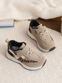 1双经典中性卡其色豹纹撞色网眼儿童休闲运动鞋 - 卡其色 - 查看 5