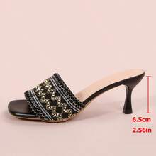 Square Toe Vintage Embroidered Fashionable Versatile High Heel Sandals, Suitable For Commuting, Dating, Business Wear In Summer - Black - View 9
